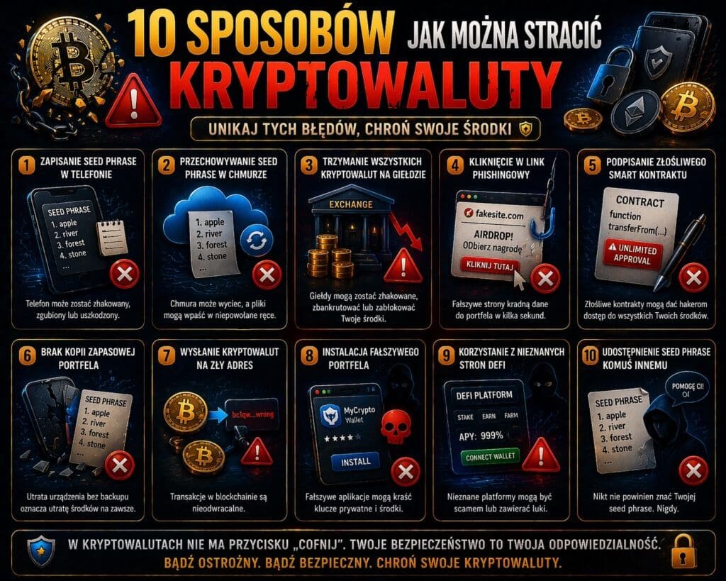 10 sposobów jak można stracić kryptowaluty – najczęstsze błędy użytkowników kryptowalut i zagrożenia bezpieczeństwa