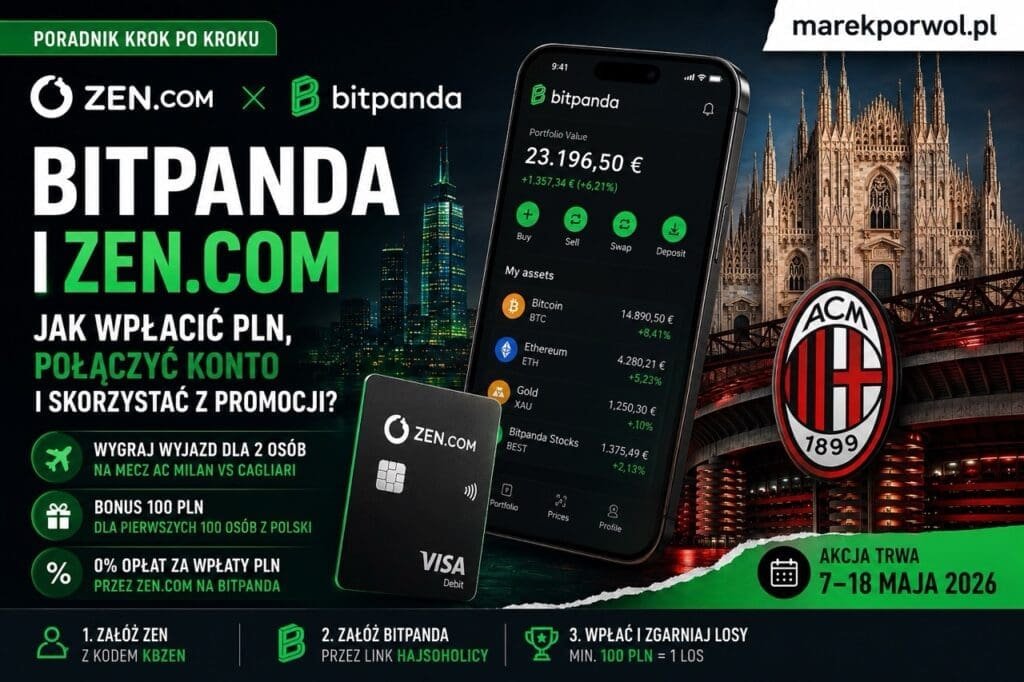 Bitpanda i ZEN.COM, poradnik jak wpłacić PLN, połączyć konto i skorzystać z promocji z wyjazdem na mecz AC Milan.