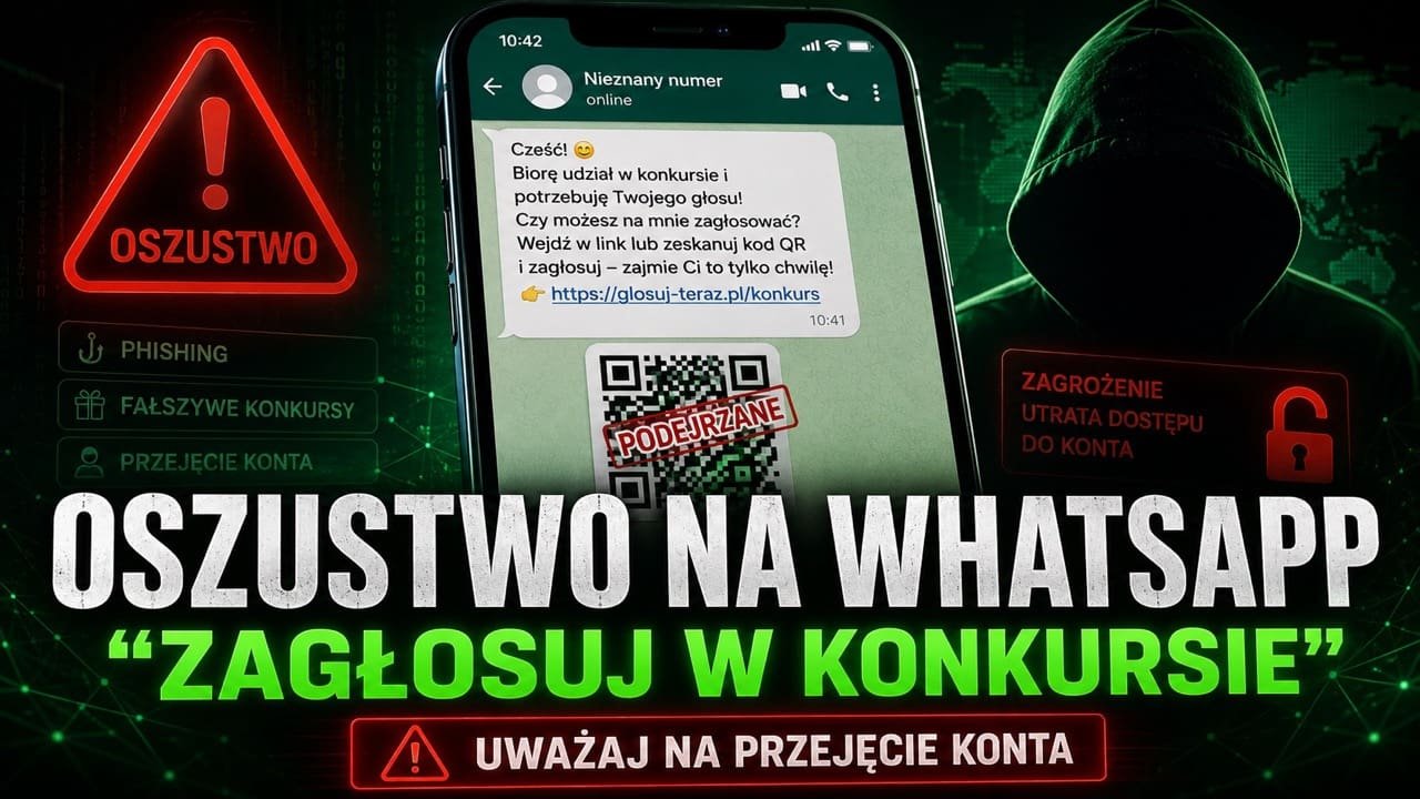 Oszustwo na WhatsApp „zagłosuj w konkursie” – fałszywy link i próba przejęcia konta